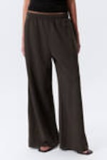 Dark Brown - Low Rise Wide Leg Baggy Sweatpants - 1