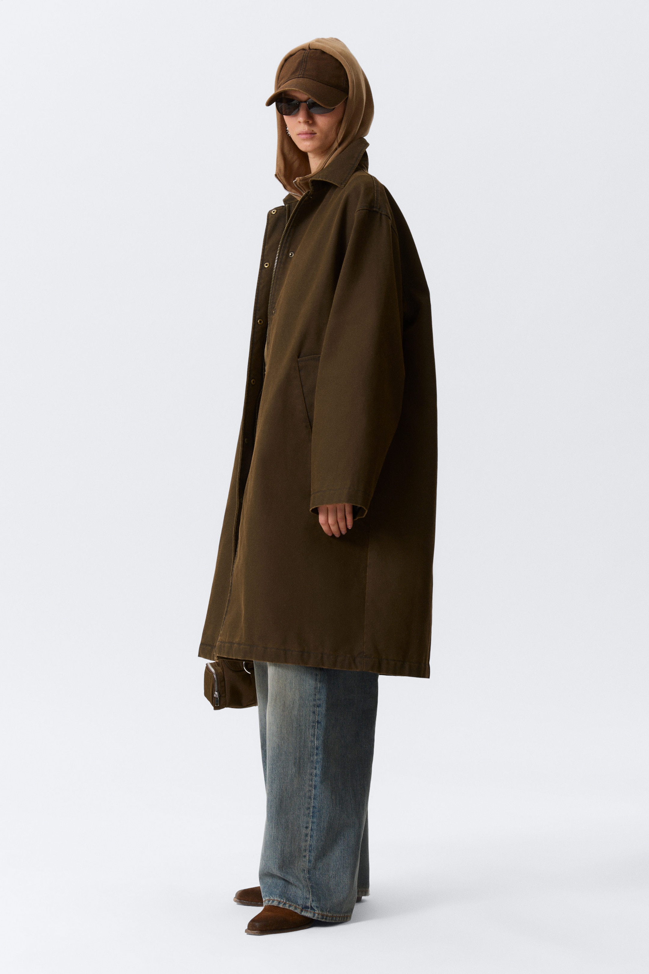 Dark Khaki Green - Oversized Canvas Car Coat - 3