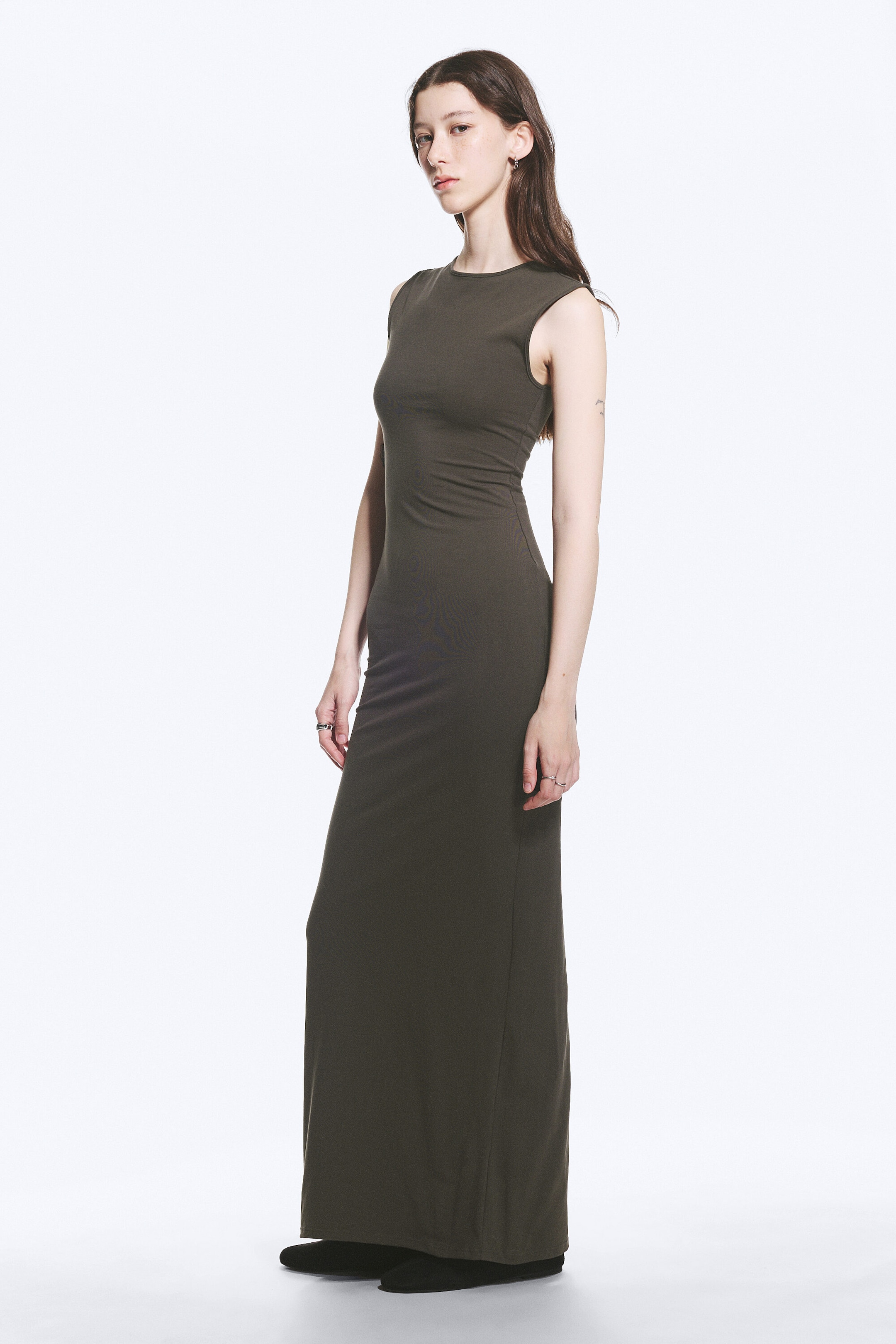 Dark Grey - Sleeveless Cotton Jersey Maxi Dress - 2