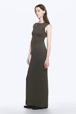 Dark Grey - Sleeveless Cotton Jersey Maxi Dress - 1