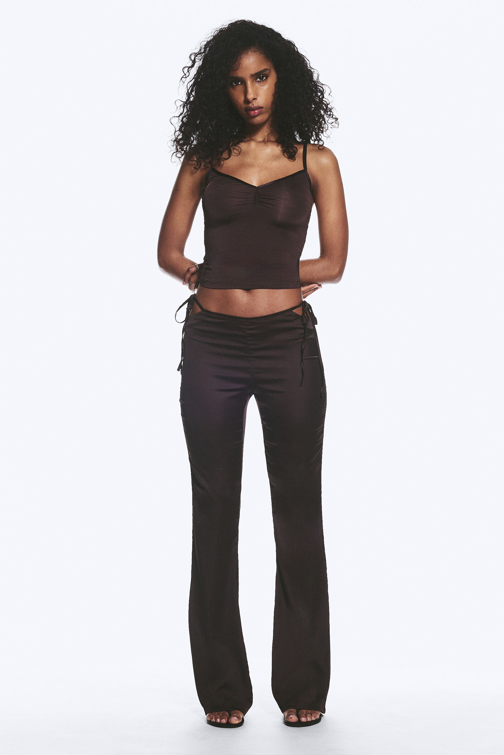 Satin Cut-Out Flared Trousers