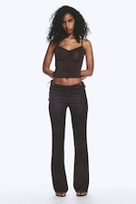 Dark Brown - Satin Cut-Out Flared Trousers - 0