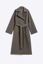 Taupe foncé chiné - Manteau oversize croisé en laine mélangée Kia - 0