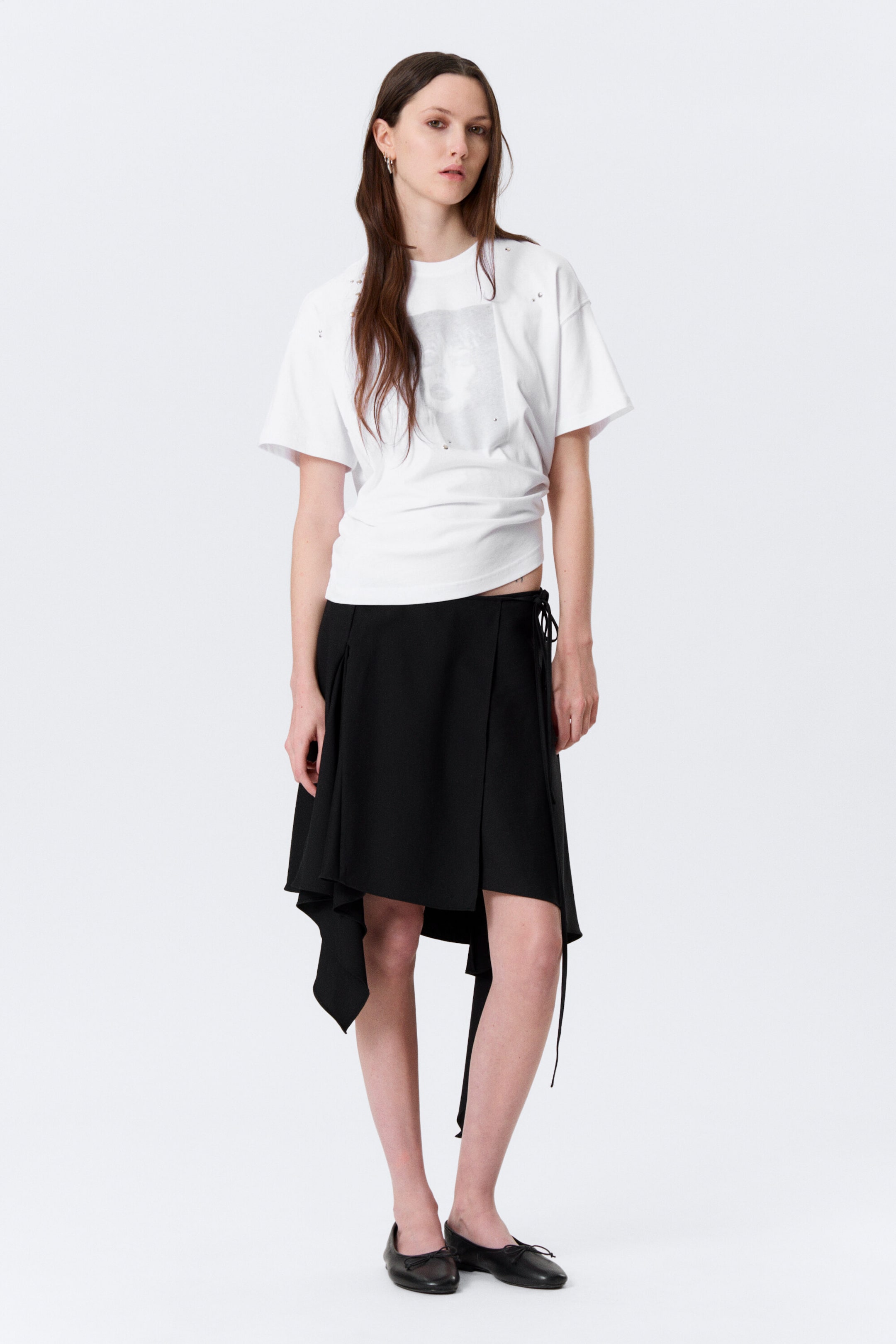 Black - Asymmetric Mid Rise Wrap Midi Skirt - 1