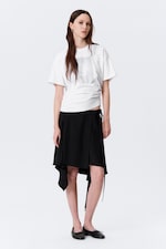 Black - Asymmetric Mid Rise Wrap Midi Skirt - 0