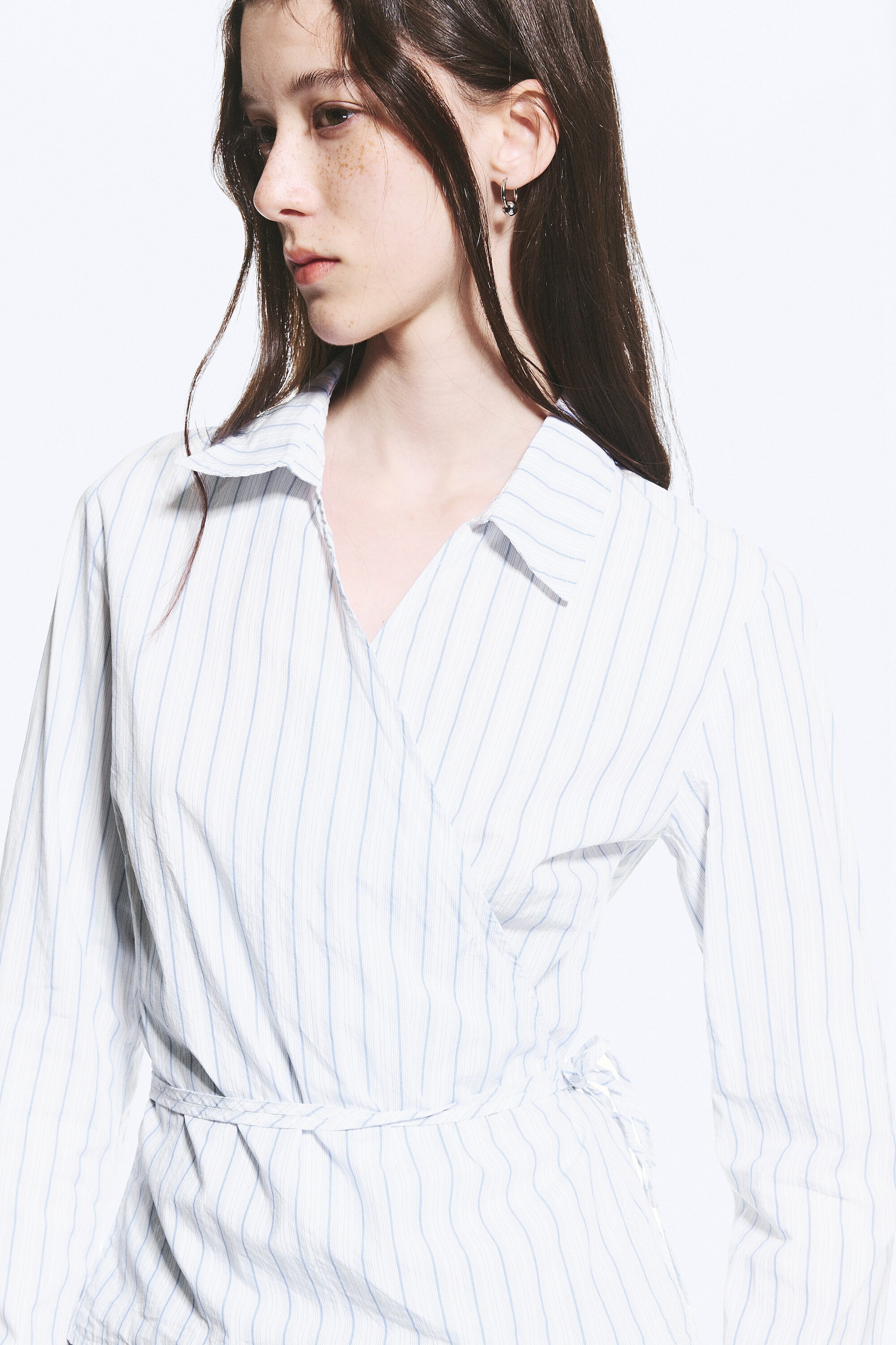 Bleu rayé - Chemise cache-cœur à manches longues en popeline - 2