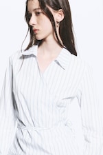 Bleu rayé - Chemise cache-cœur à manches longues en popeline - 2