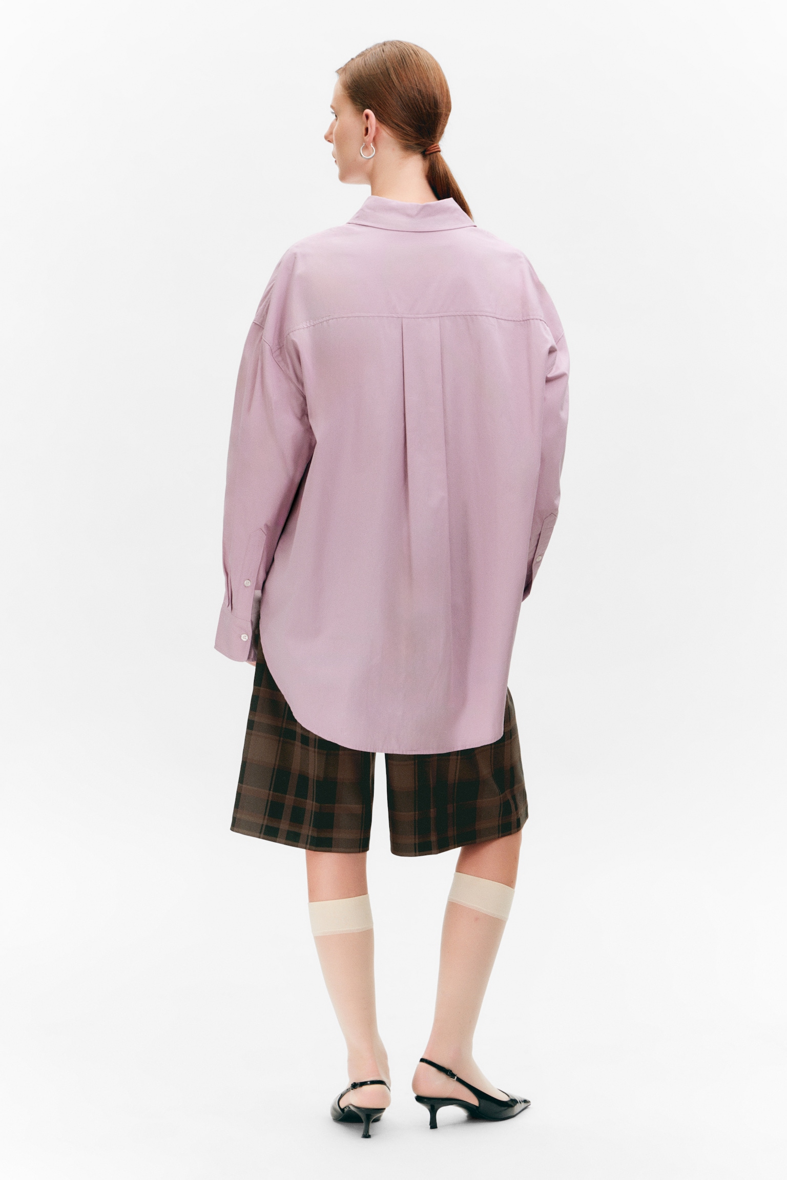 Oversized katoenen overhemd met lange mouwen - Oudroze/Donkergrijs geruit/Bordeauxrood en geel gestreept - 5