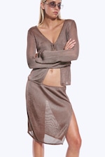 Braun - Midirock aus Strick mit mittelhohem Bund - 1