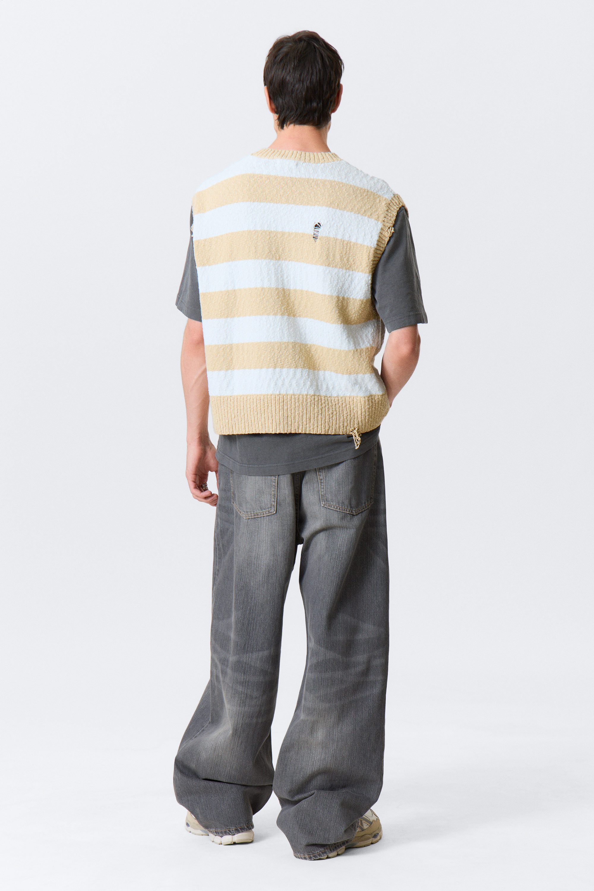 Blue & Beige Stripe - Relaxed Distressed Knitted Vest - 2
