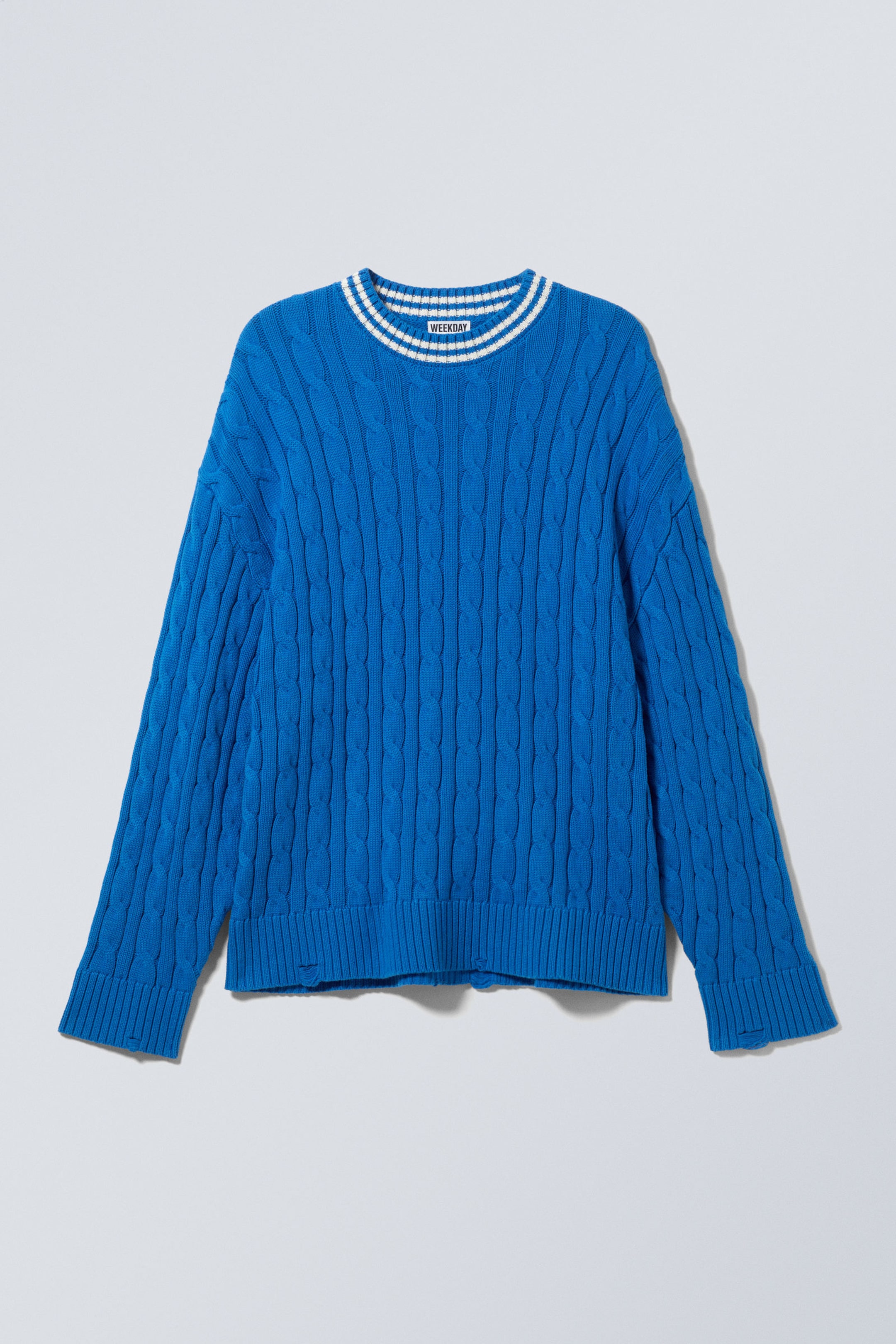 Blue - Oversized Cable Knit Sweater - 4
