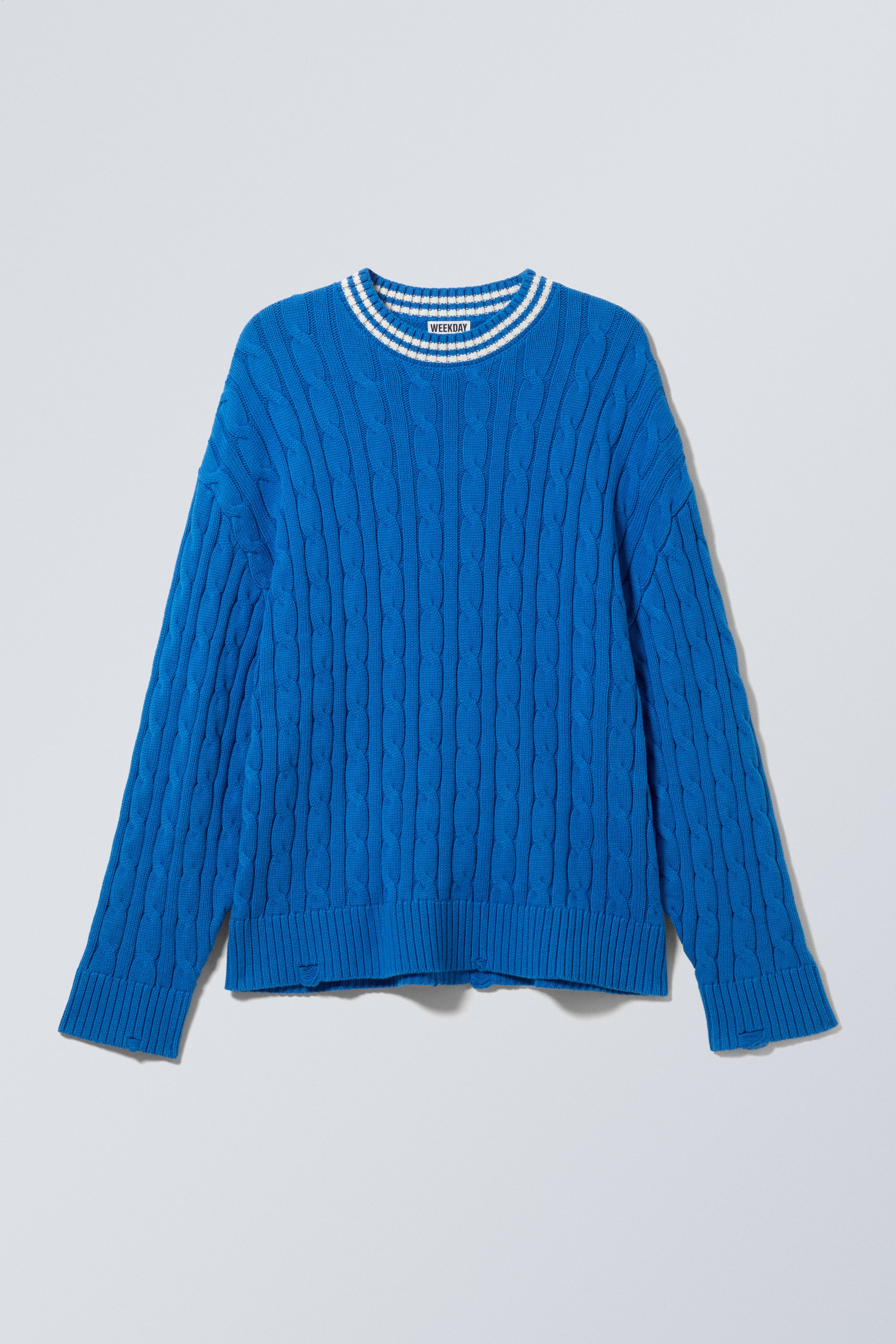 Blue - Oversized Cable Knit Sweater - 1