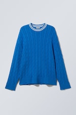 Blue - Oversized Cable Knit Sweater - 0