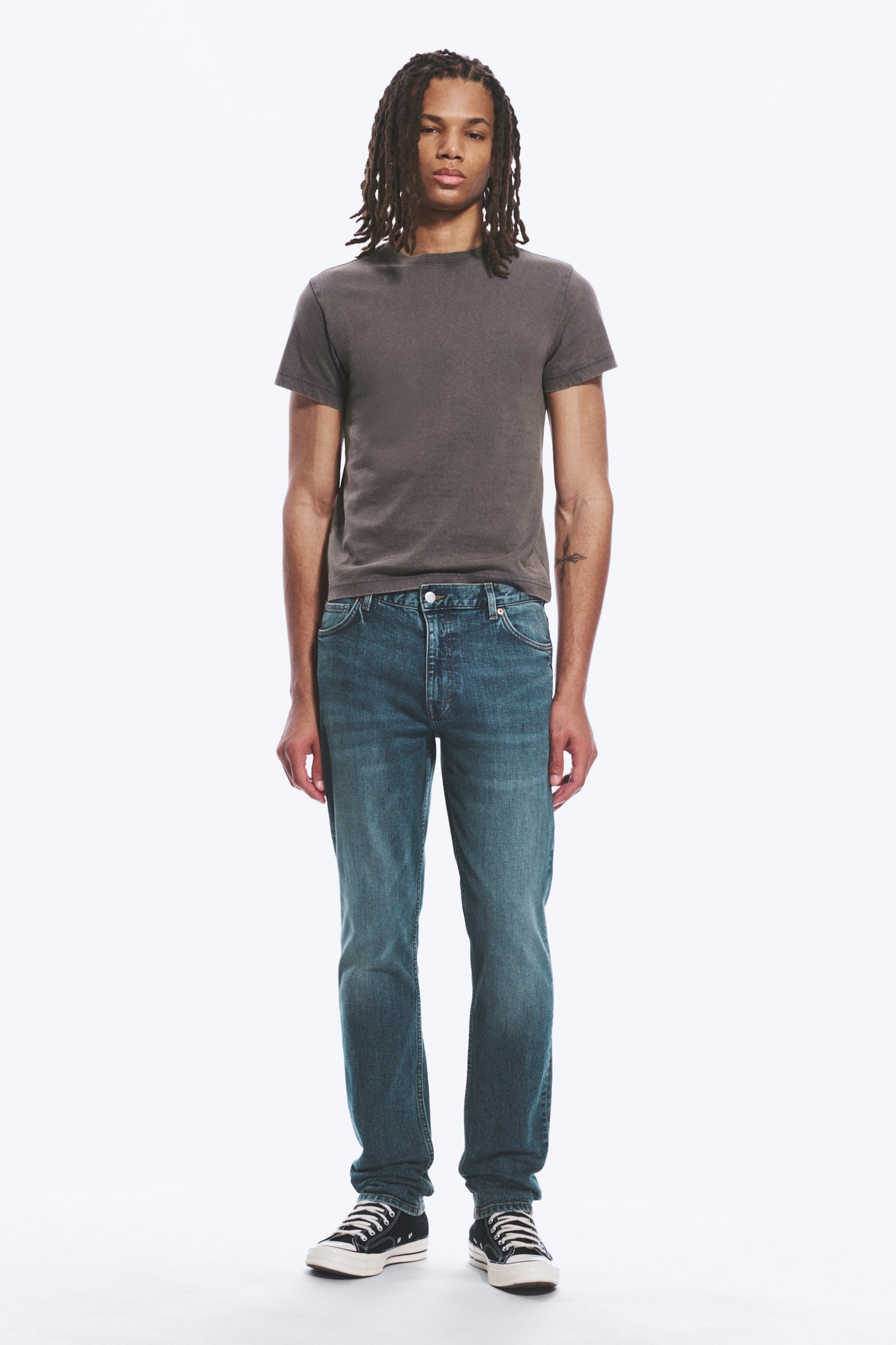 Sunday Mid Waist Slim Tapered Jeans - Thunder Blau - Mittelblau/Almost Black - Schwarz - 1