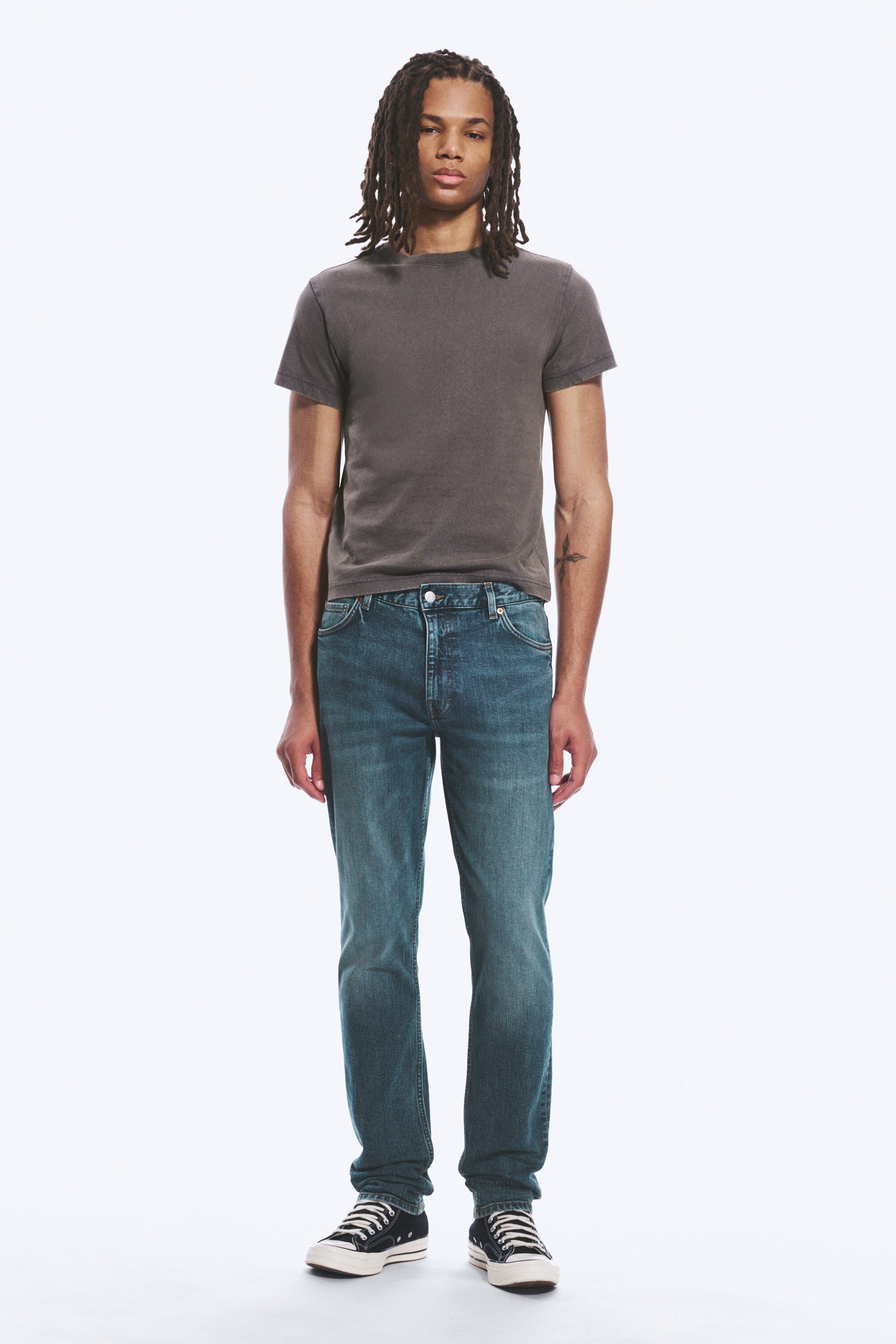 sunday mid waist slim tapered jeans - Thunder Blue - Mediumblå