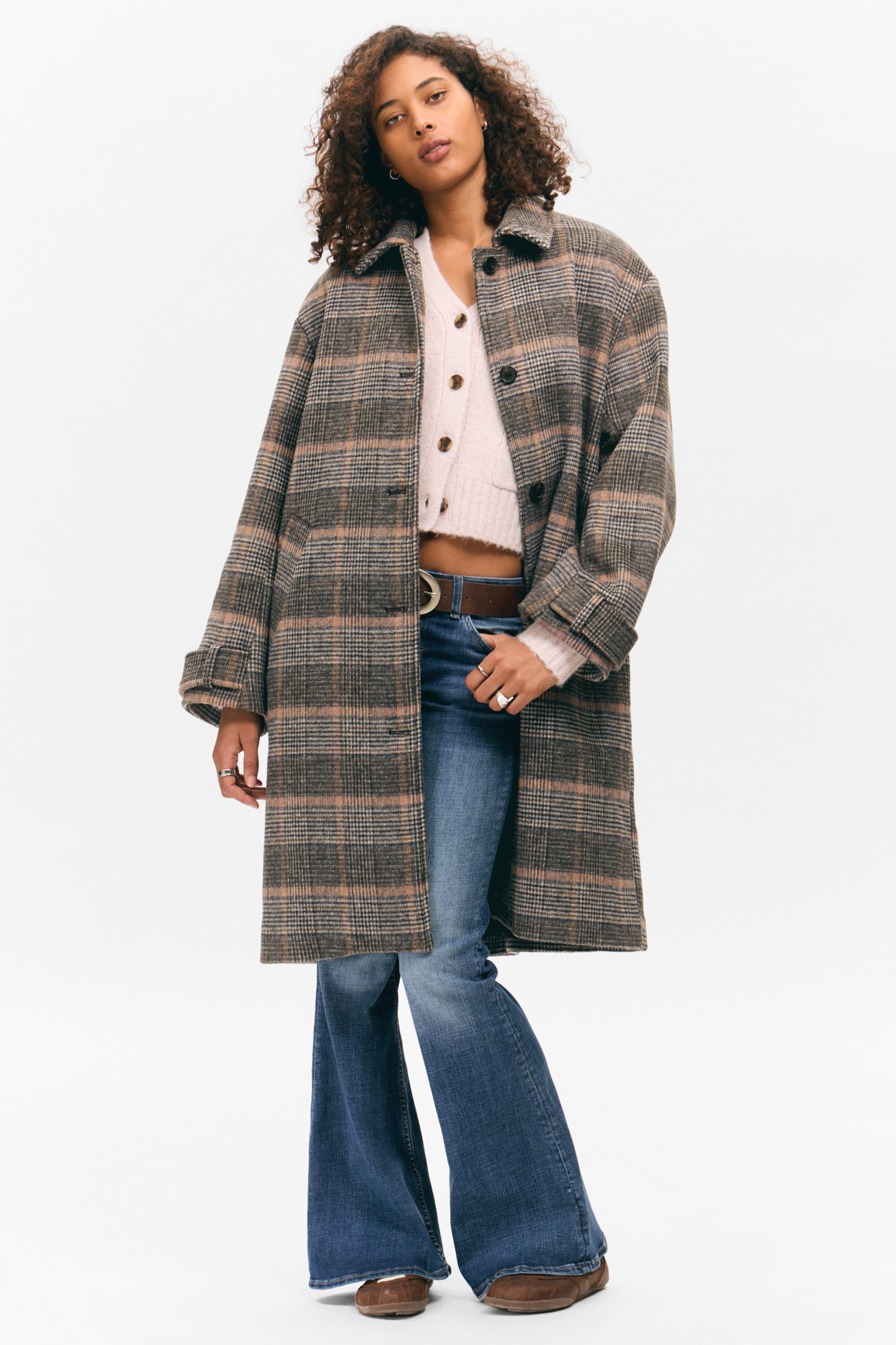 Dusty Mole Check - Knee-Length Single-Breasted Coat - 1
