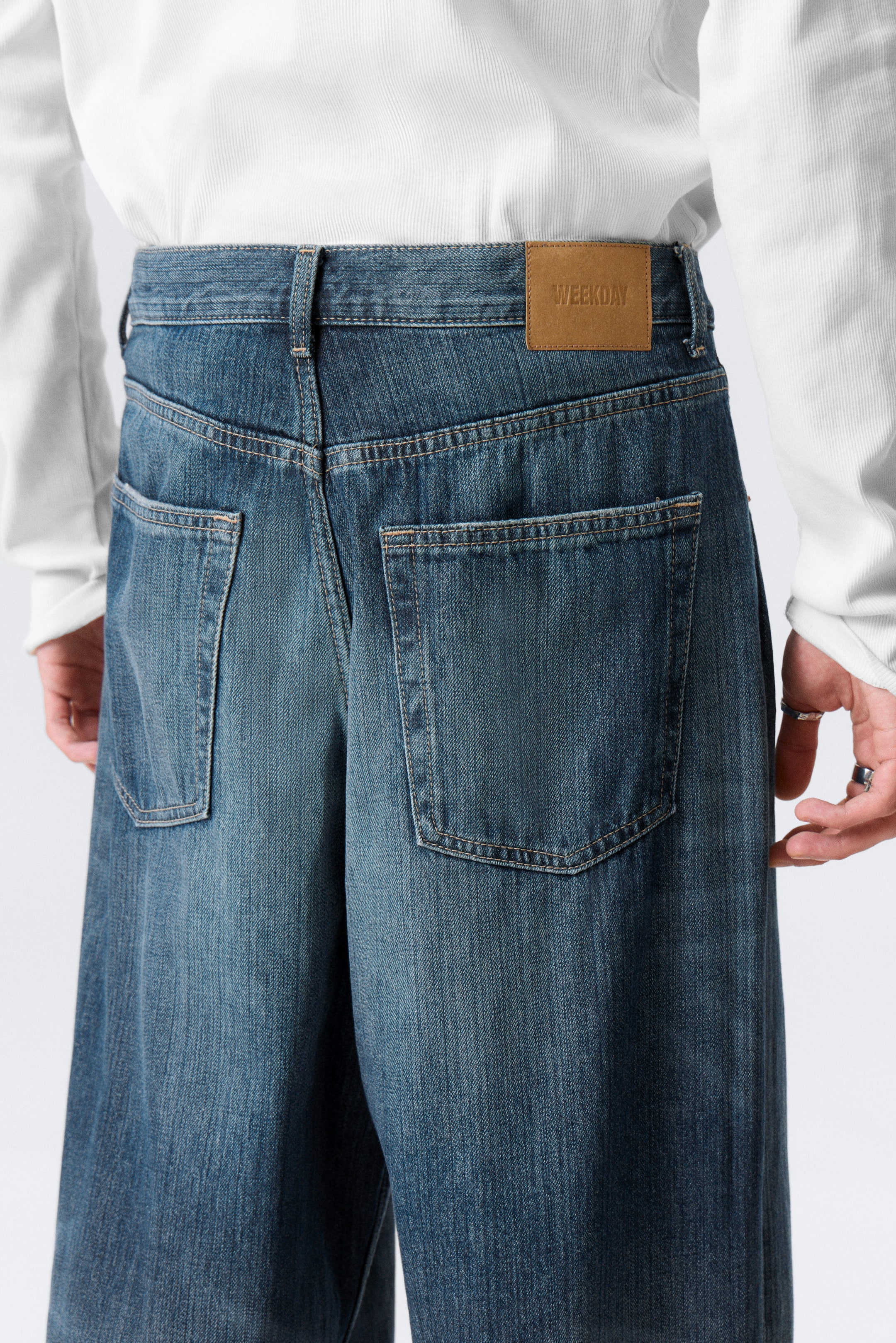 Mine Blue - Medium Blue - Astro Mid Rise Loose Baggy Leg Unisex Jeans - 4