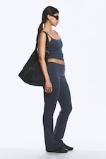 Dark Blue - Folded Waist Flared Yoga Tights - 2