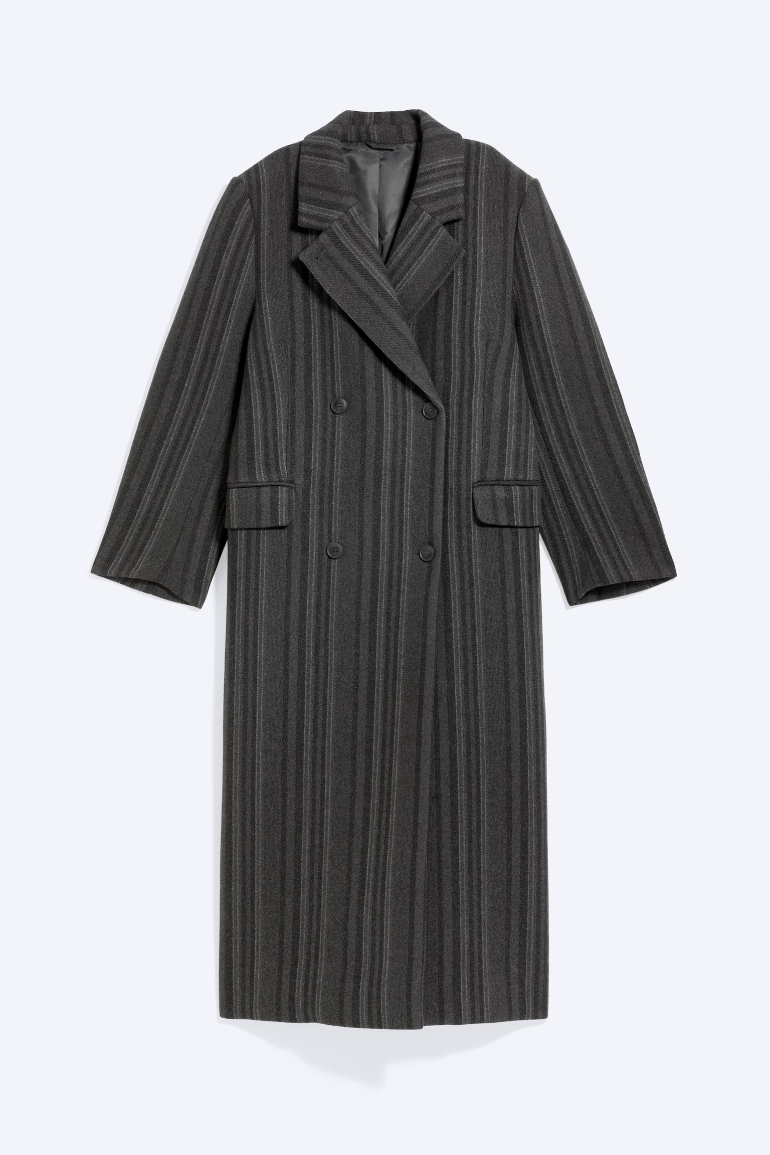 LOGAN CAPPOTTO DOPPIOPETTO IN MISTO LANA - Grigio scuro a righe/Nero