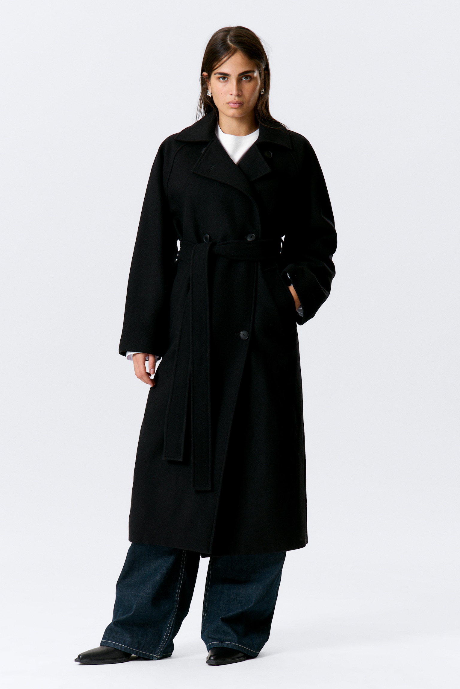 Dwurzędowy płaszcz oversize z domieszką wełny Kia - Czarny/Dark Grey Melange/Dark Brown Melange/Jasnobeżowy