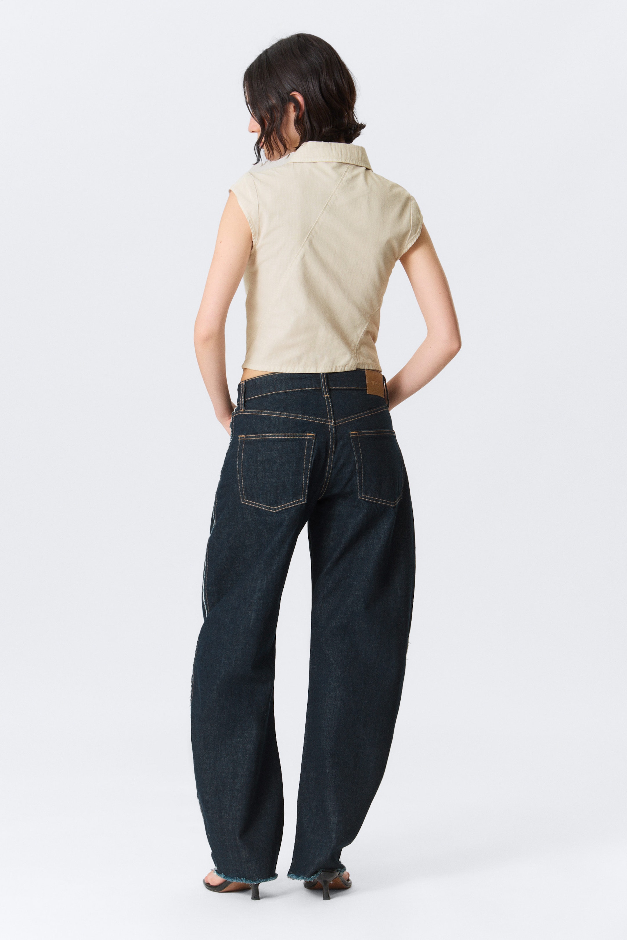 Light Beige - Cap-Sleeved Asymmetric Ripstop Top - 2