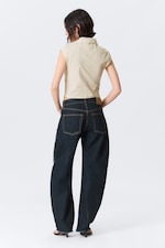 Light Beige - Cap-Sleeved Asymmetric Ripstop Top - 2