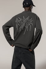 Dark Grey - Tristar - Great Boxy Graphic Long Sleeve T-shirt - 0