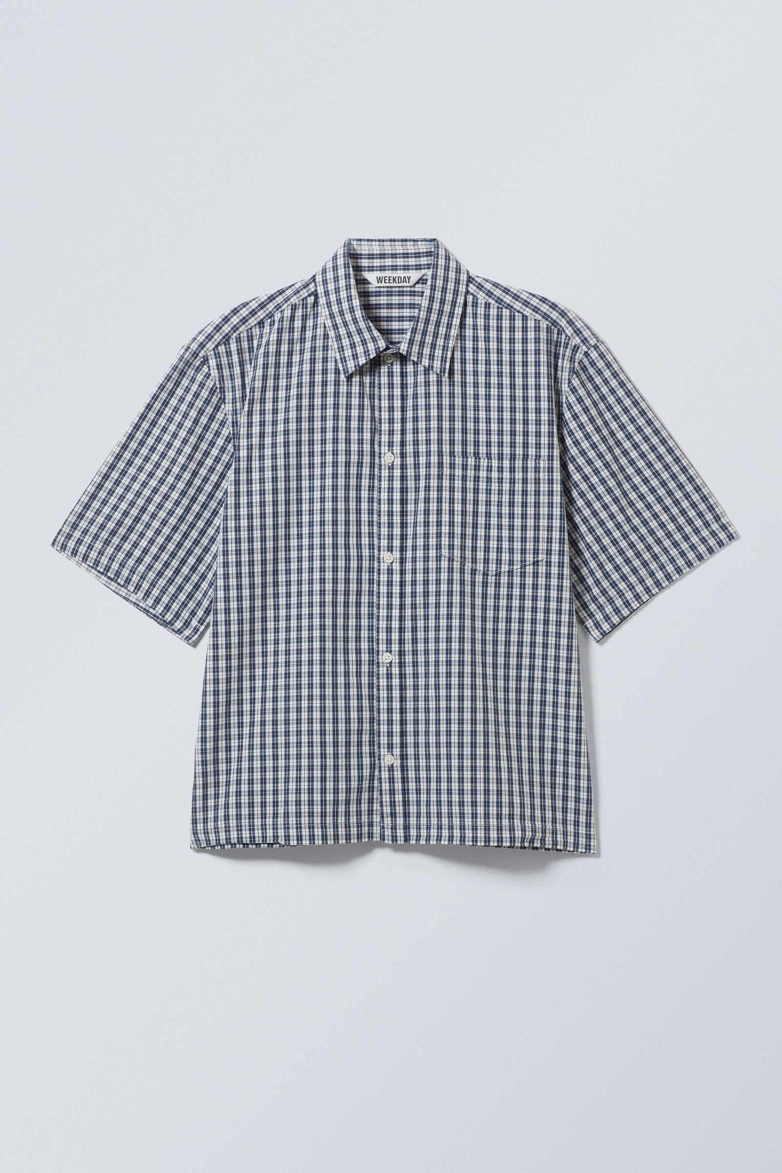 relaxed fit short-sleeved cotton shirt - Checked Blue