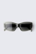 Transparent Dark Khaki - Rectangular Semi-wide Sunglasses - 0
