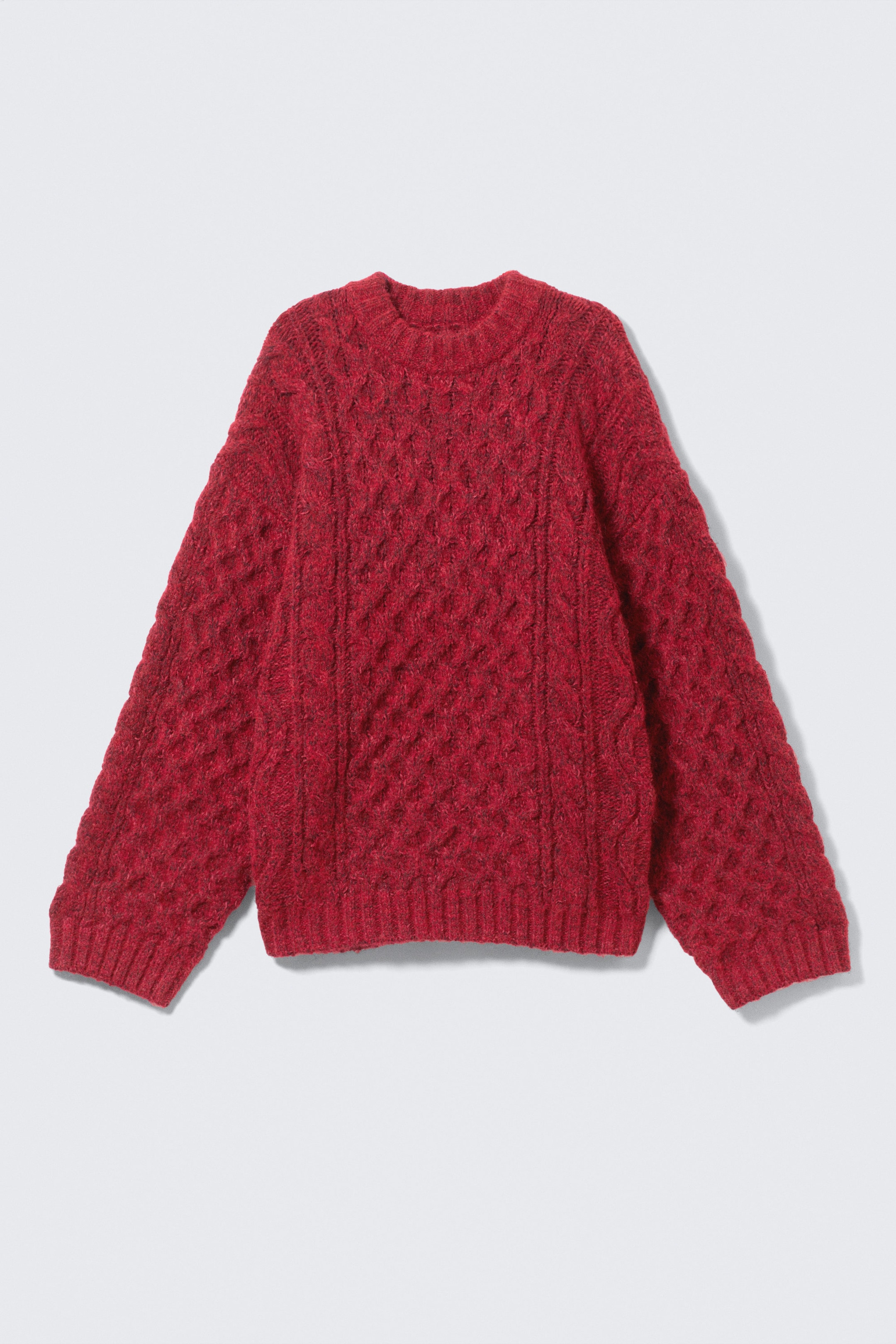 Bright Red - Long Cable Knit Textured Sweater - 3