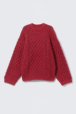 Bright Red - Long Cable Knit Textured Sweater - 3