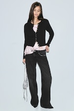 Black - Knitted Cardigan - 1