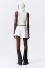 White - Draped Hooded Sleeveless Lyocell Top - 3