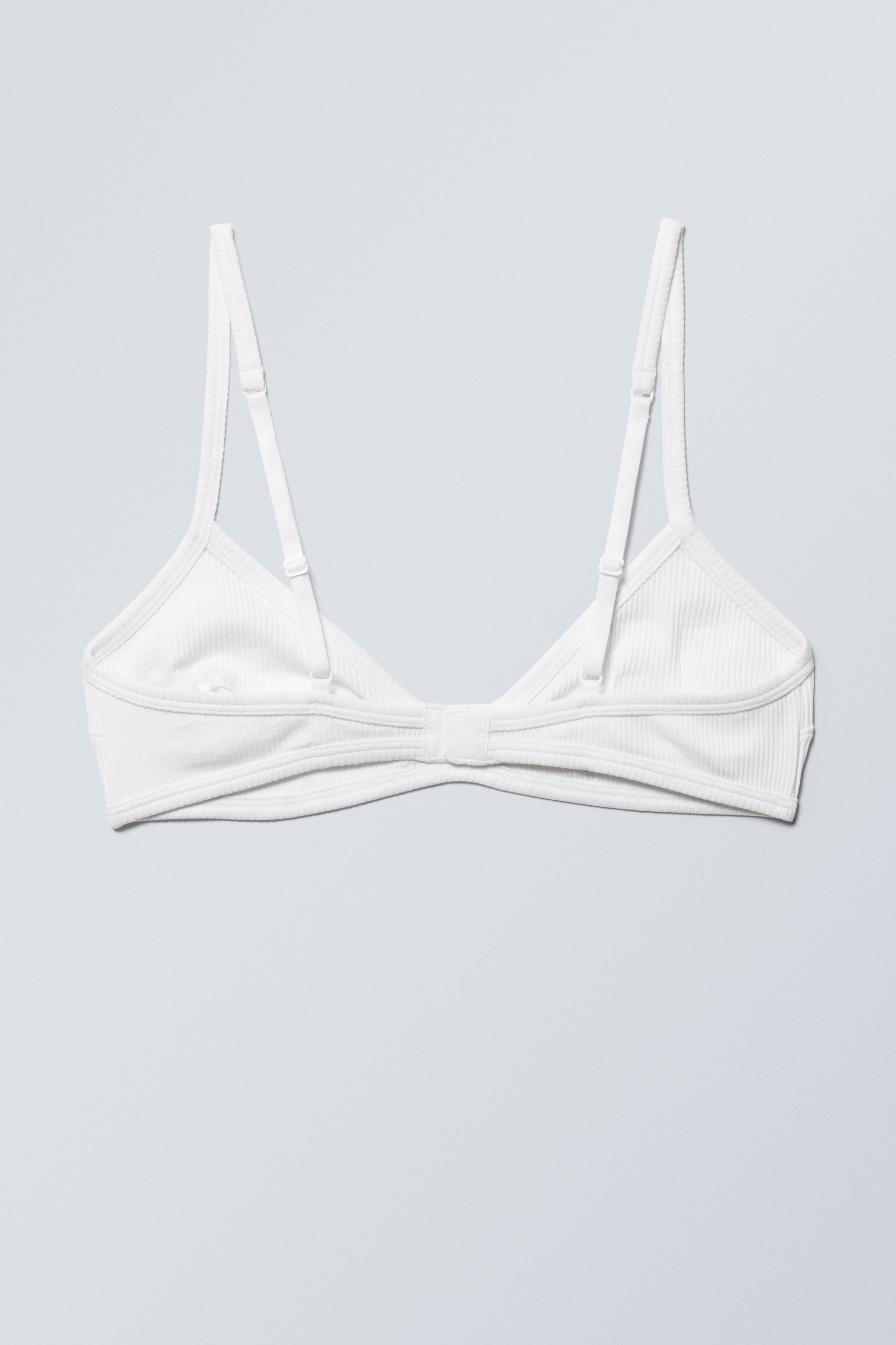 Wit - Geribde katoenen beha met lage hals - 1