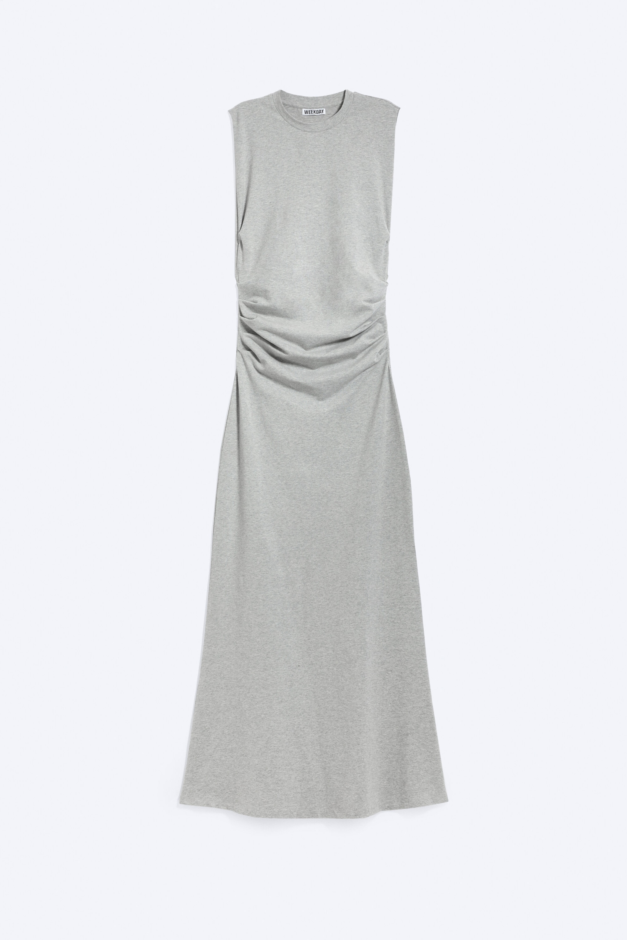 Grau meliert - Ärmelloses Maxikleid mit Raffungen - 1