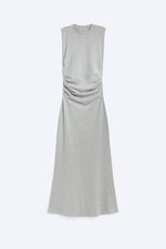 Grau meliert - Ärmelloses Maxikleid mit Raffungen - 0