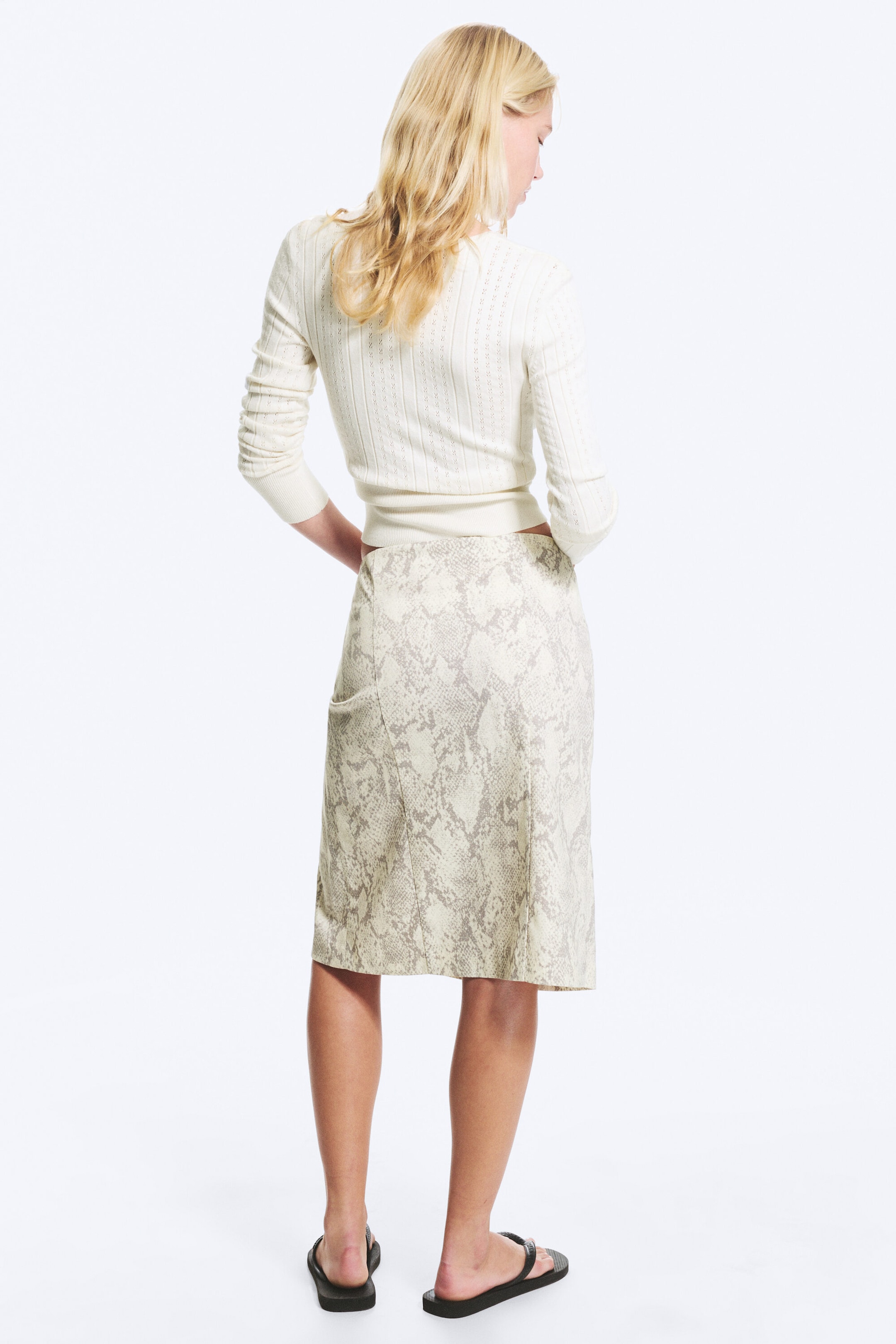 Dusty Beige - Snake Print - Low rise slit skirt - 3