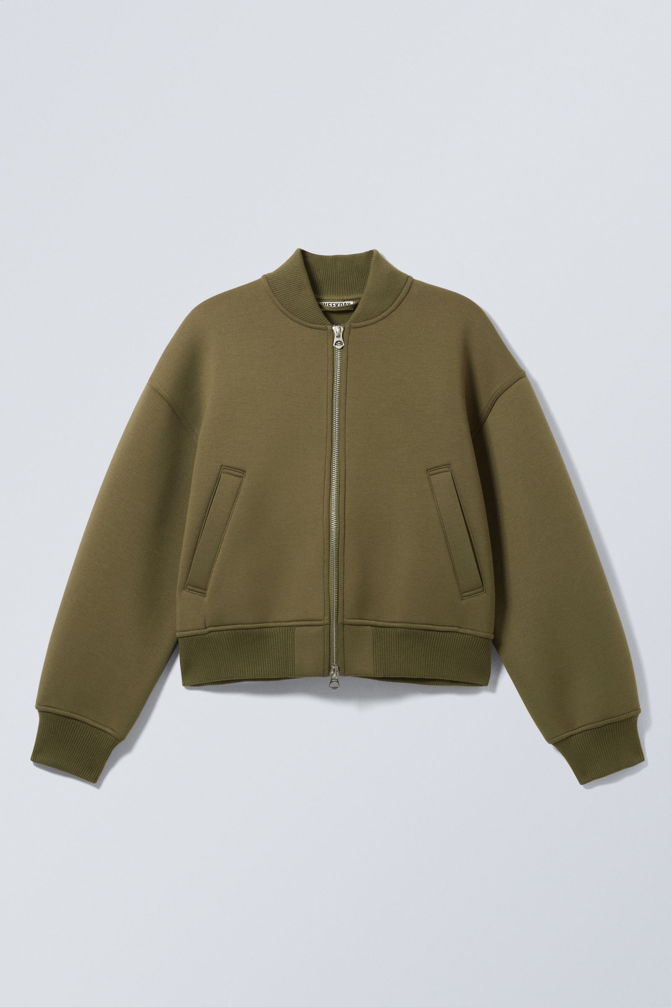 Khaki Green - Loose Scuba Bomber Jacket - 4