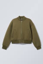 Khaki Green - Loose Scuba Bomber Jacket - 4