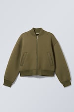 Khaki Green - Loose Scuba Bomber Jacket - 0