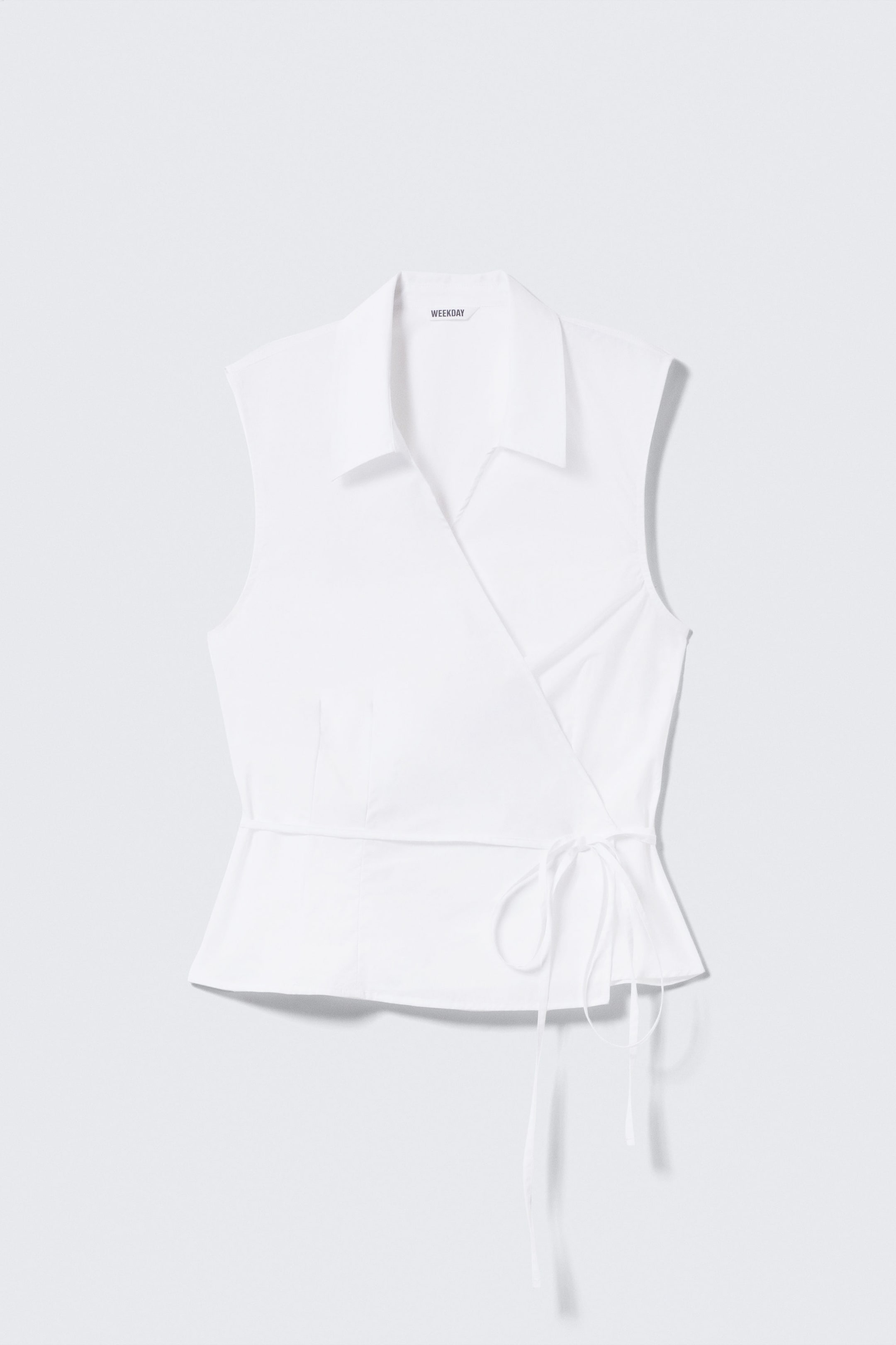 White - Sleeveless Cotton Wrap Top - 1