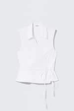 White - Sleeveless Cotton Wrap Top - 0