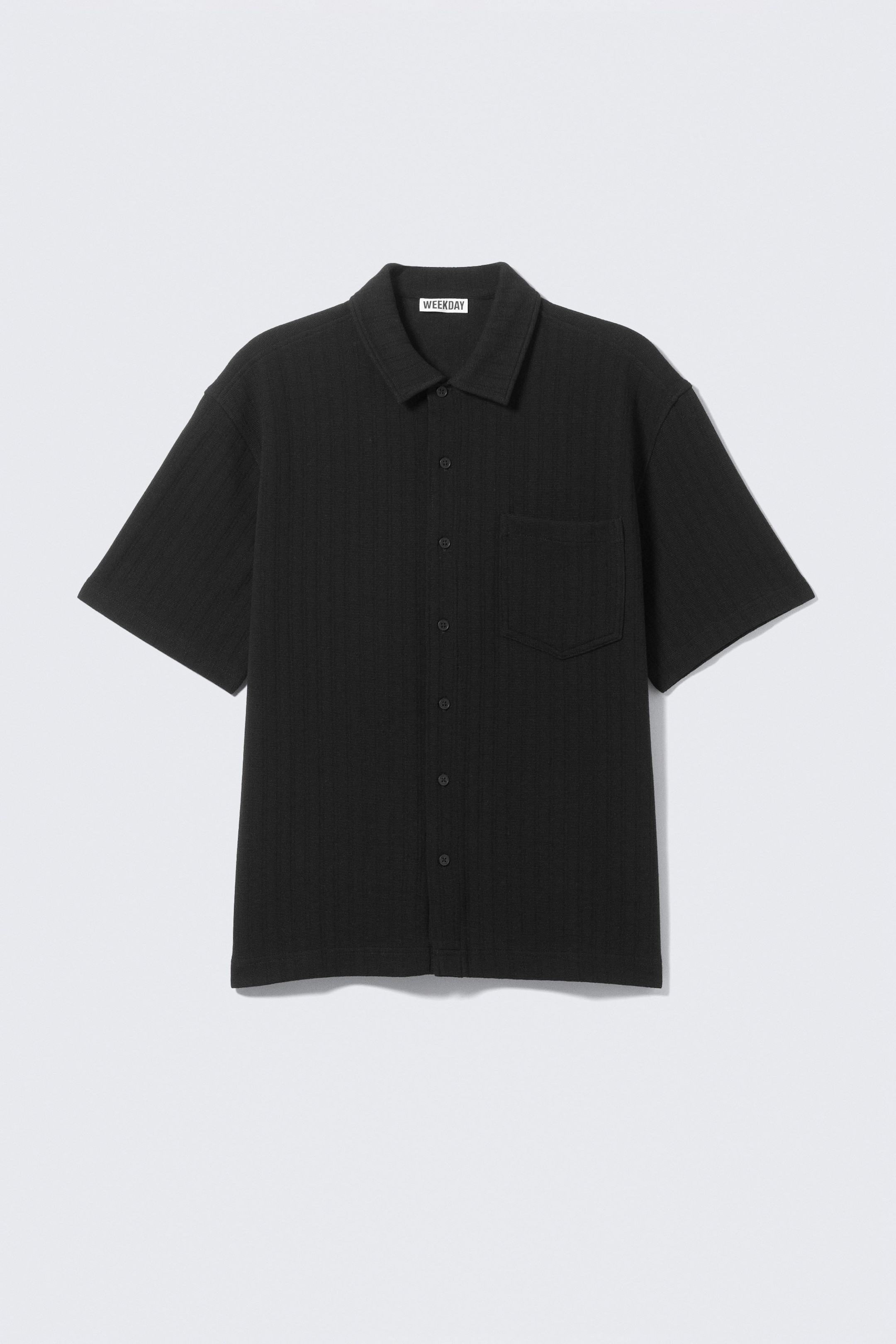 Black - Knitted Short-Sleeved Button-Up Shirt - 1
