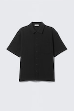 Black - Knitted Short-Sleeved Button-Up Shirt - 0