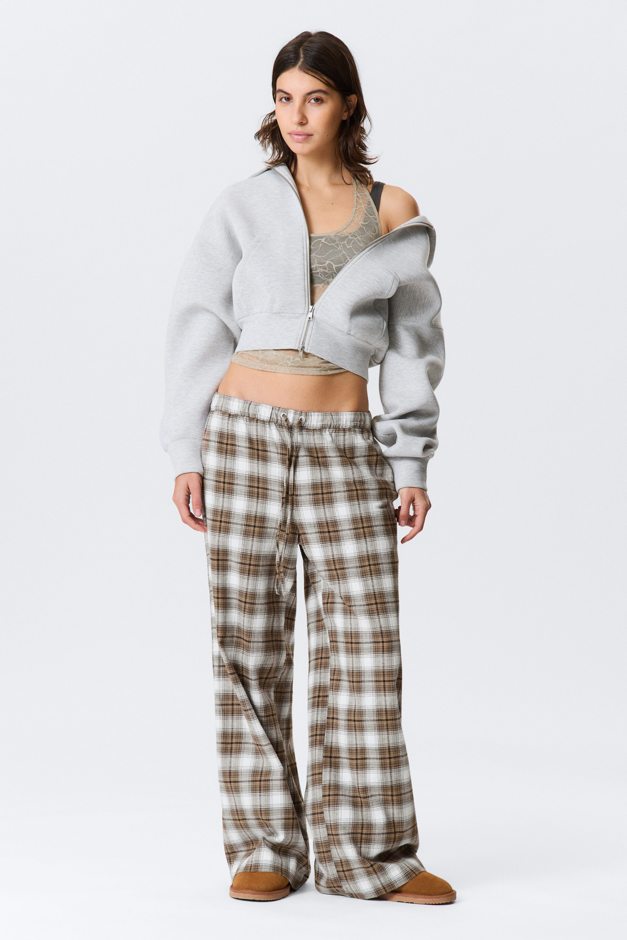 Geruit beige - Wijde flanellen pyjamabroek - 2