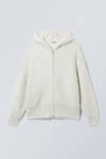 Staubiges Maulwurfsgrau - Flauschiger Zip-Hoodie aus Strick im Boxy-Fit - 0