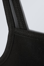Black - Square Neck Rib Singlet - 1