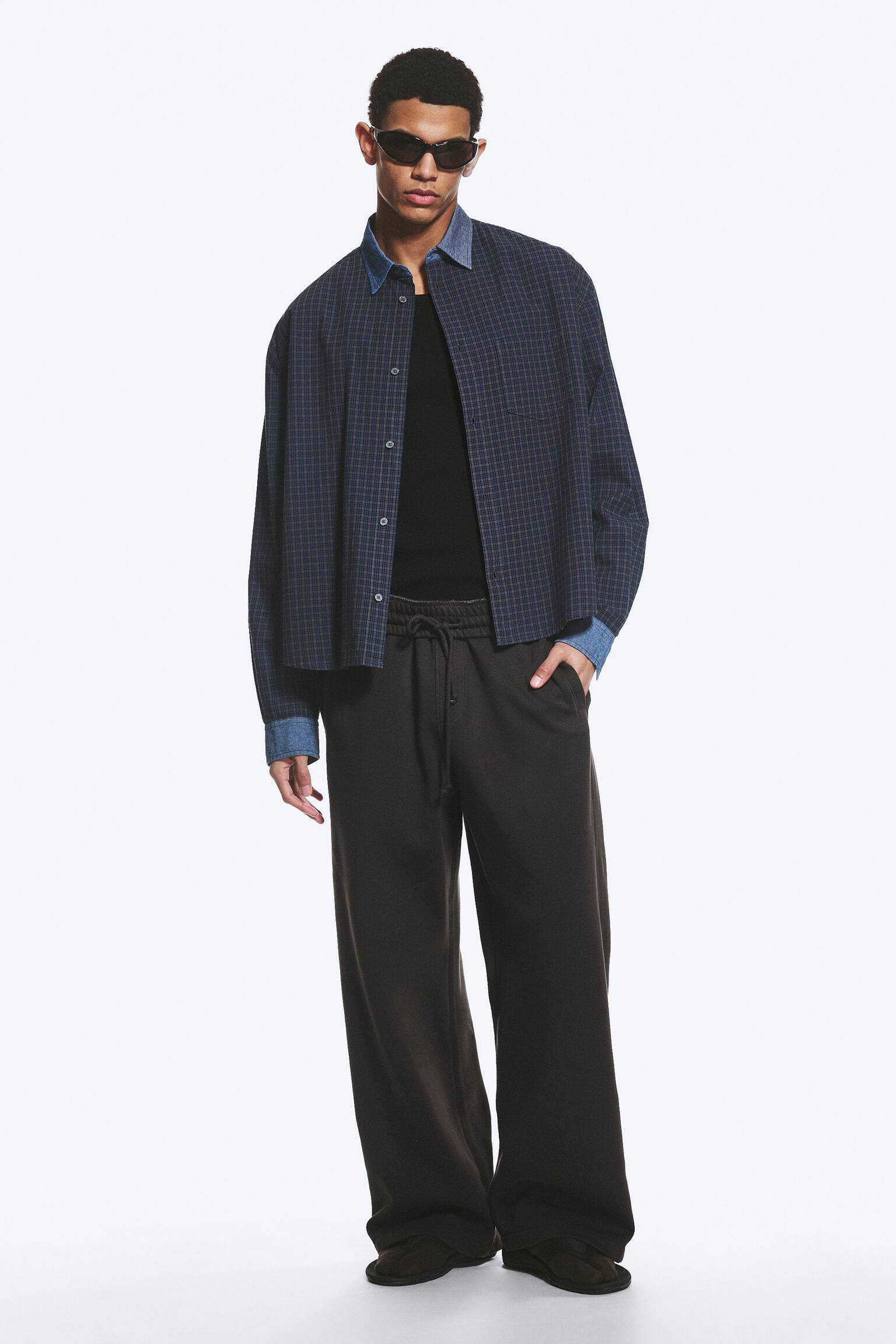 Relaxed Checked Cotton Shirt - Checked Grey - Contrast Denim - 3