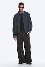 Checked Grey - Contrast Denim - Relaxed Checked Cotton Shirt - 1