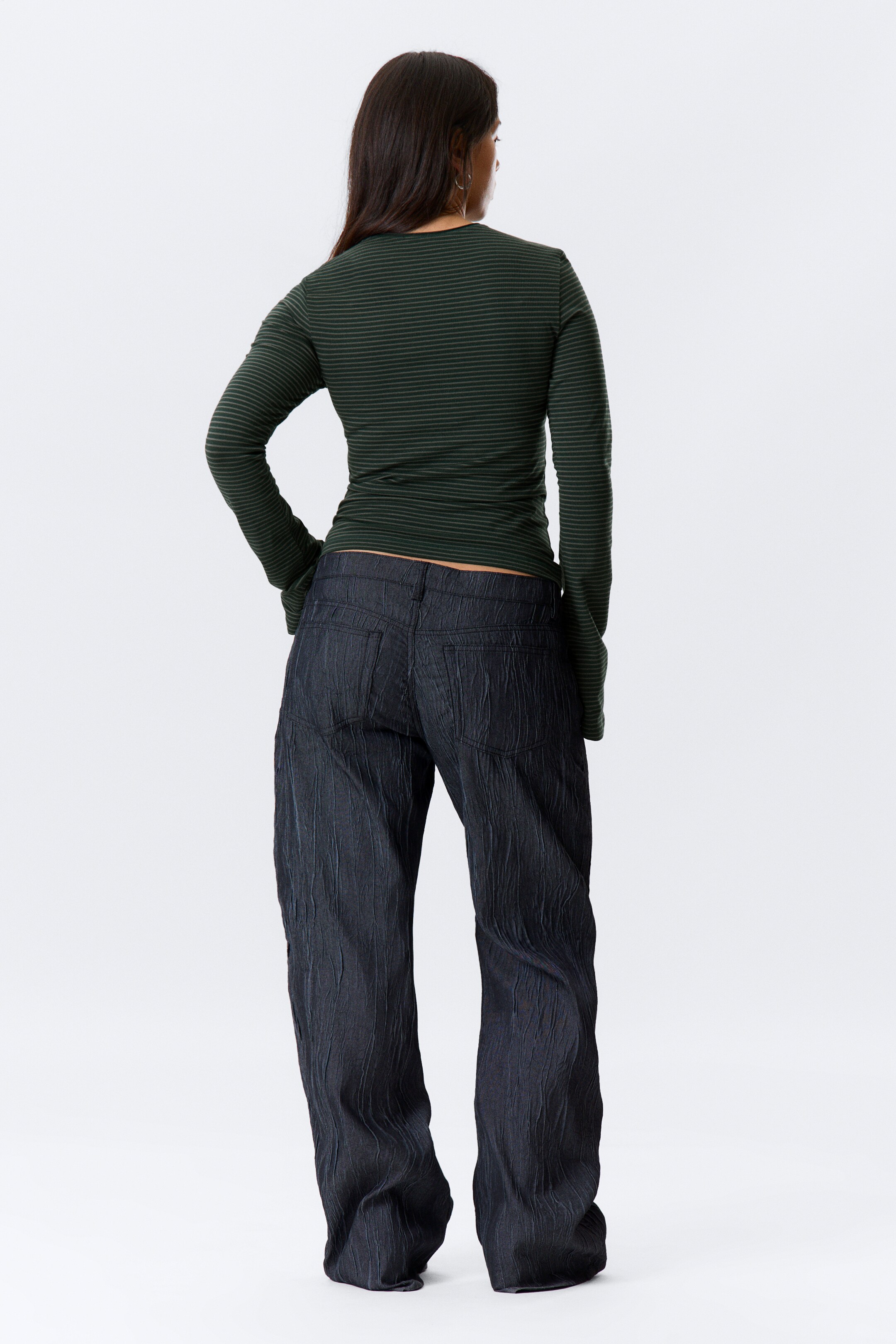 Zobraziť väčší obrázok: Long Sleeve Cotton Top - Pruhované tmavozelené - ŽENY | H&M SK 3